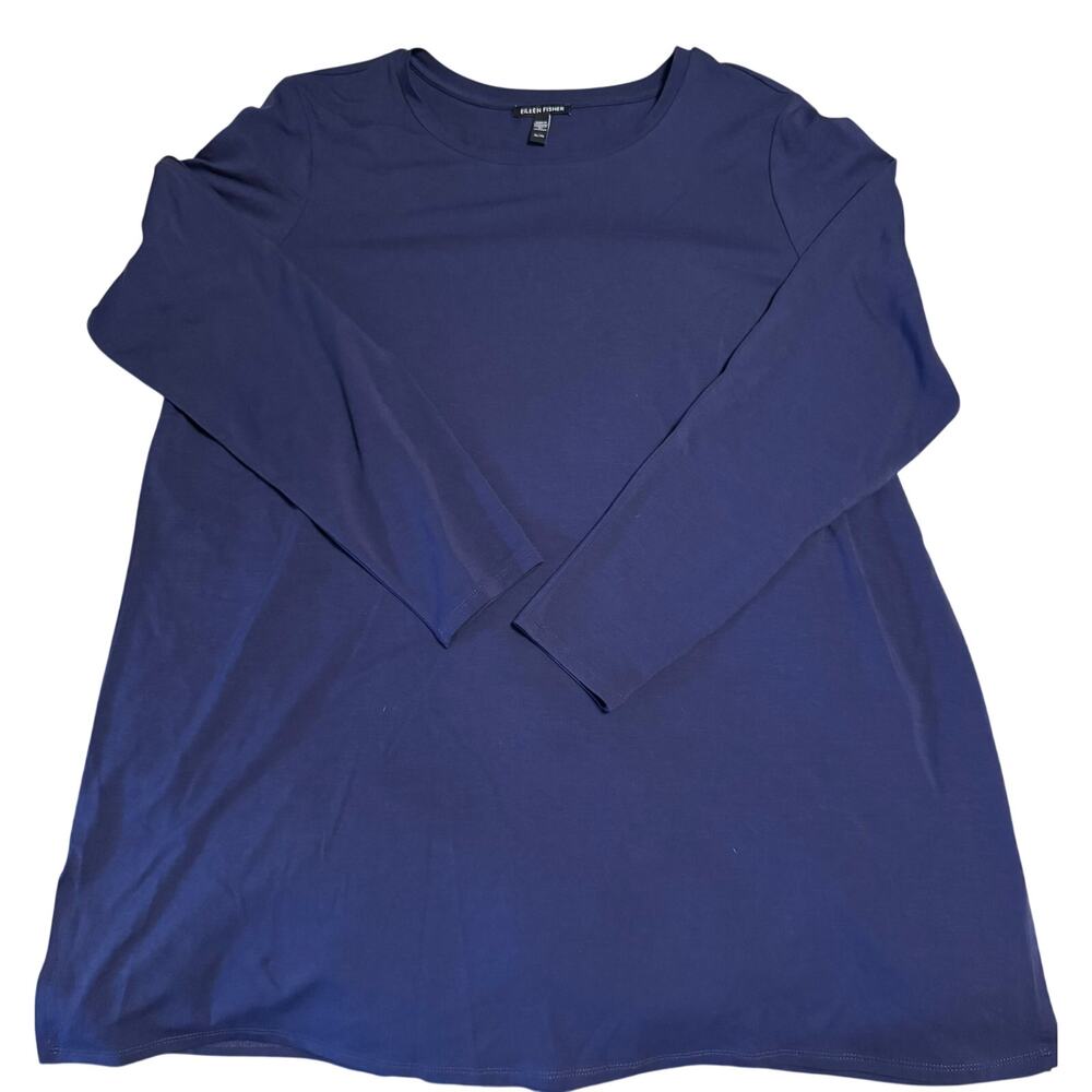 Eileen Fisher Crewneck Long Sleeve Tencel Jersey Tunic Top – Dark Blue – XL - Picture 6 of 7